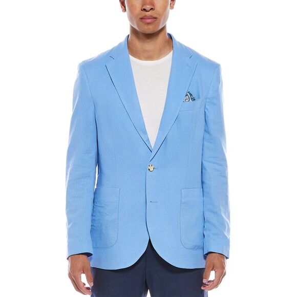 Tailorbyrd Mens  Solid Linen-Blend Sportcoat, Blue - Picture 3 of 5